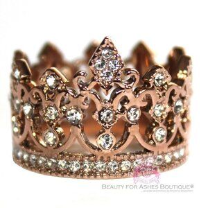 Royalty Highness Crystal Clear Rose Gold Crown of Life Stainless Ring Size 12